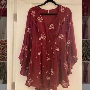 Free People Red Tunic Dress with floral embroidery